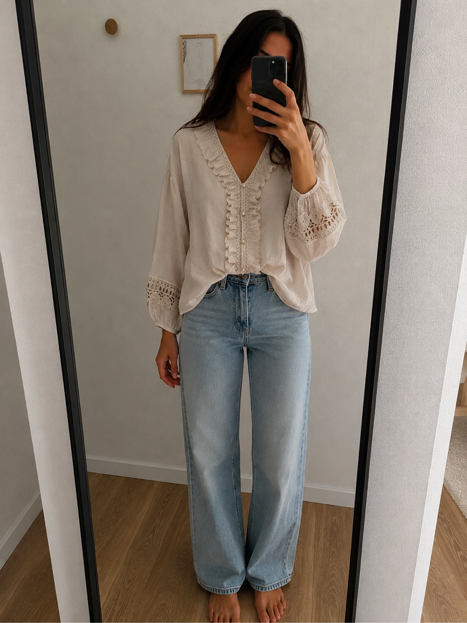 Chemise dentelle et coton neuve crème 